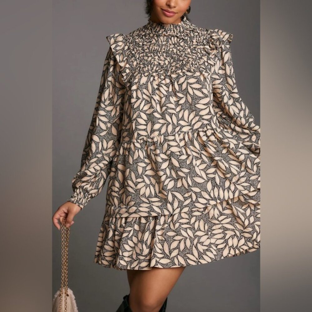 By Anthropologie Long-Sleeve Printed Smocked Mini Dress Size 3x - Picture 14 of 14